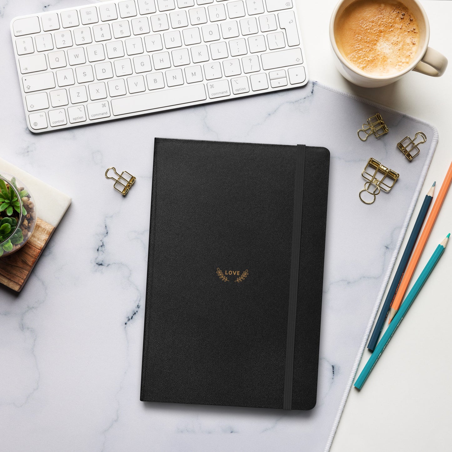 Hardcover bound notebook LOVE logo
