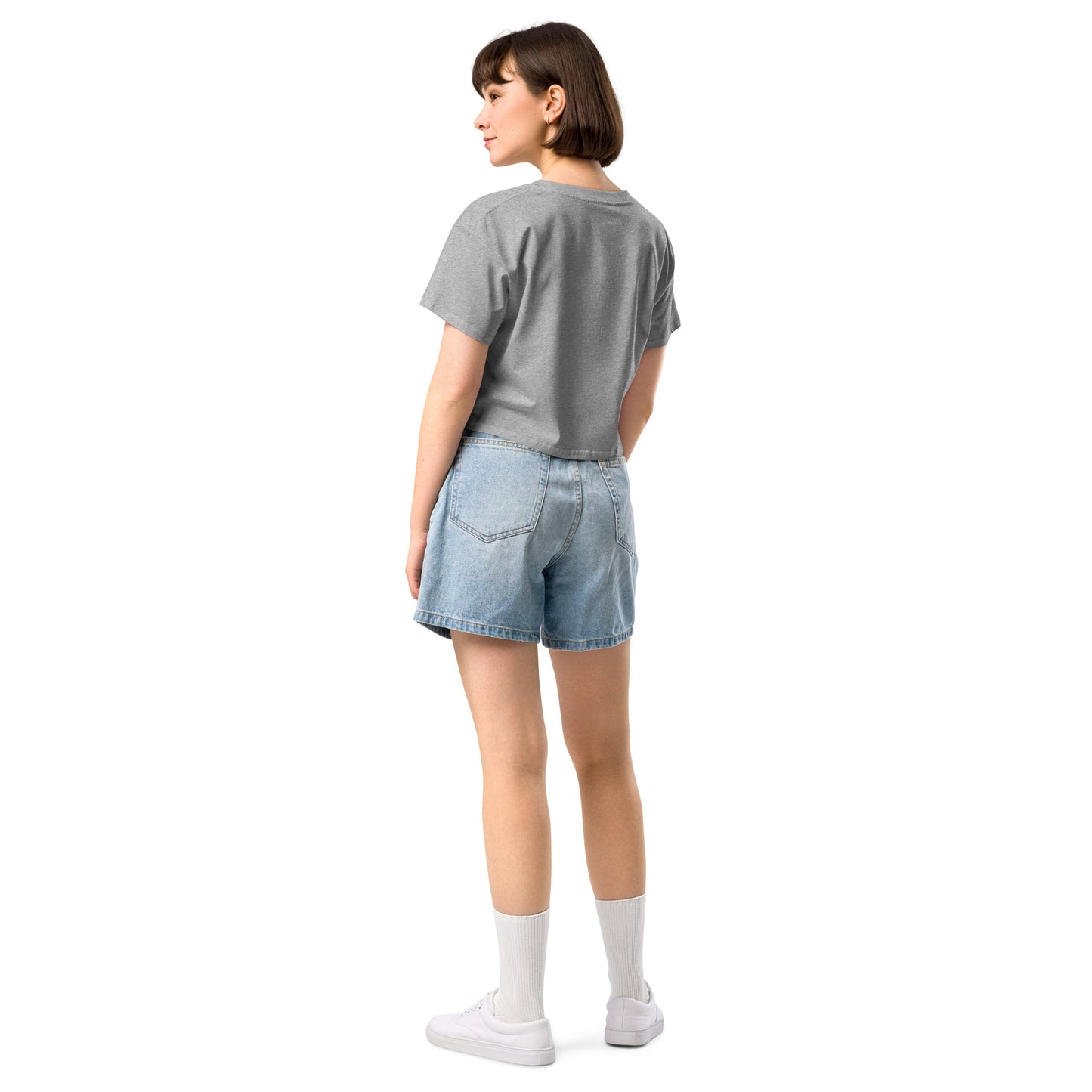 Women’s longer crop top t-shirt embroidered LOVE emblem