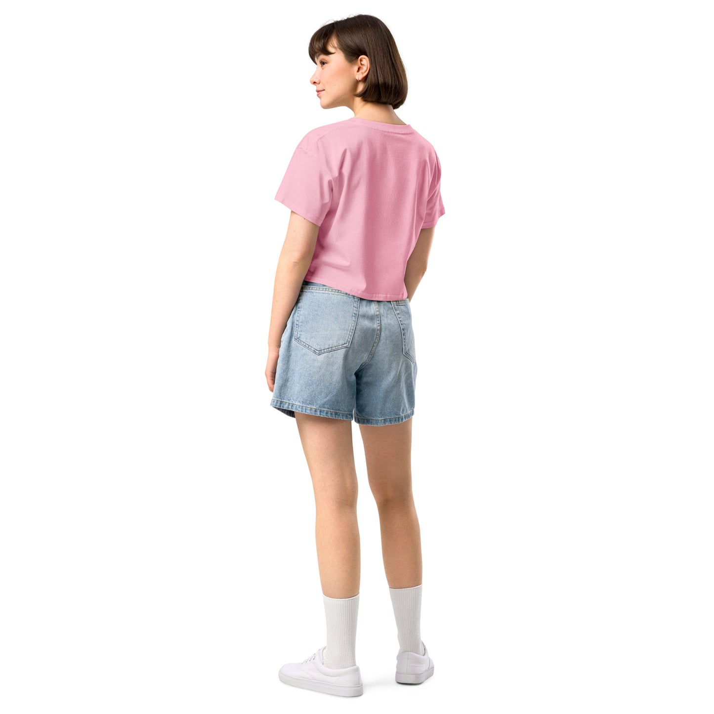 Women’s longer crop top t-shirt embroidered LOVE emblem