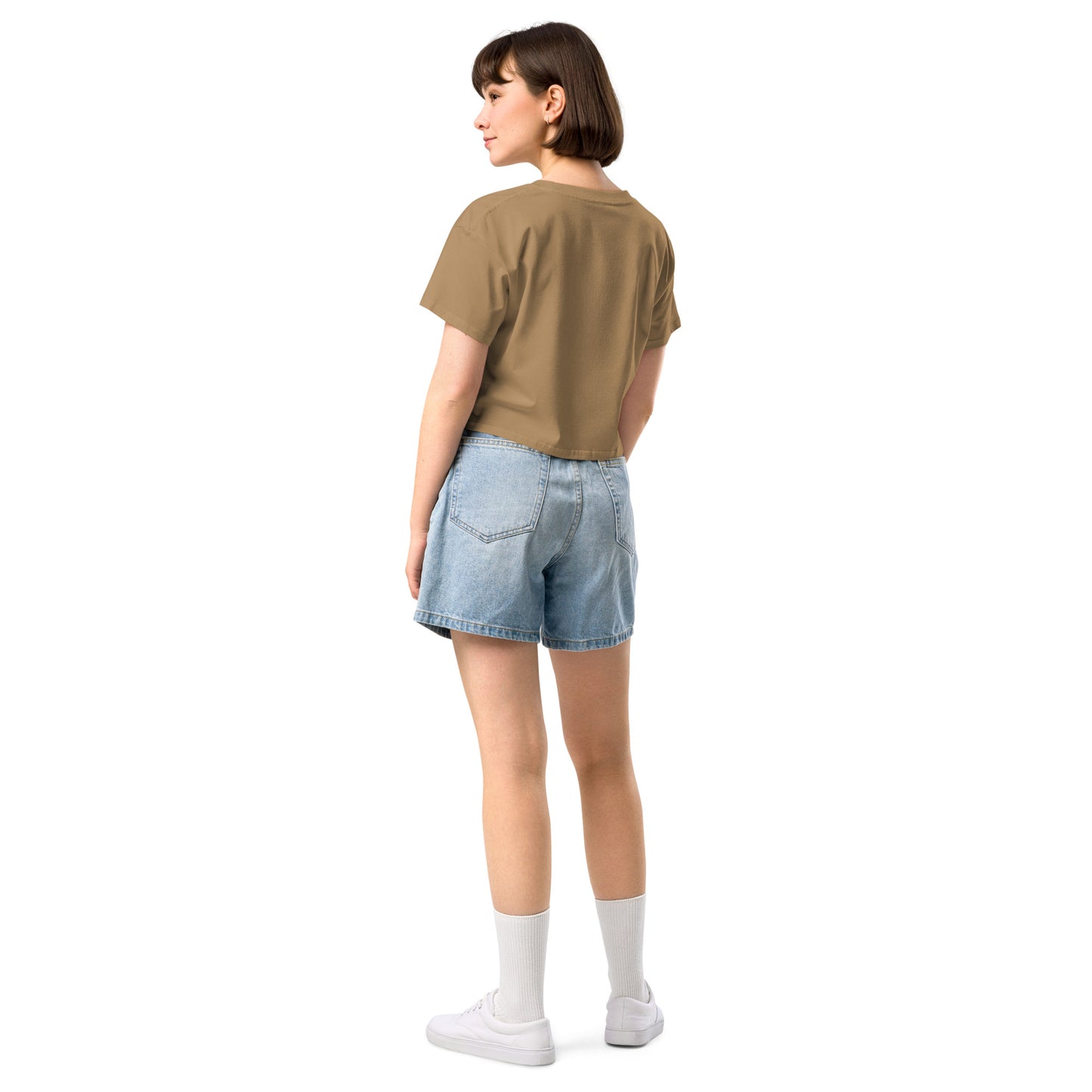 Women’s longer crop top t-shirt embroidered LOVE emblem