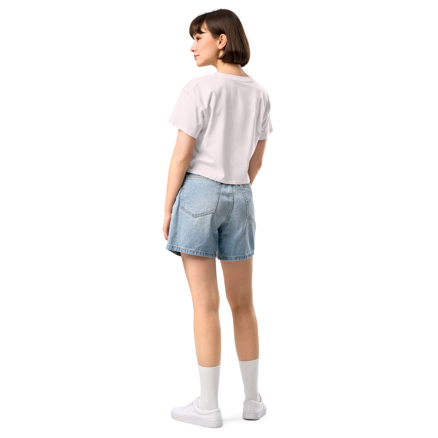Women’s longer crop top t-shirt embroidered LOVE emblem