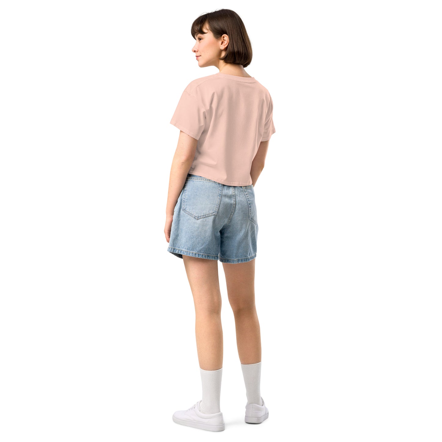 Women’s longer crop top t-shirt embroidered LOVE emblem