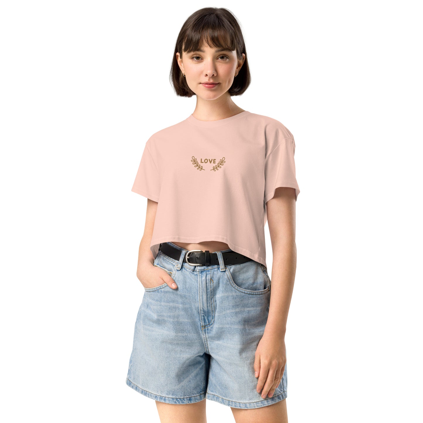 Women’s longer crop top t-shirt embroidered LOVE emblem
