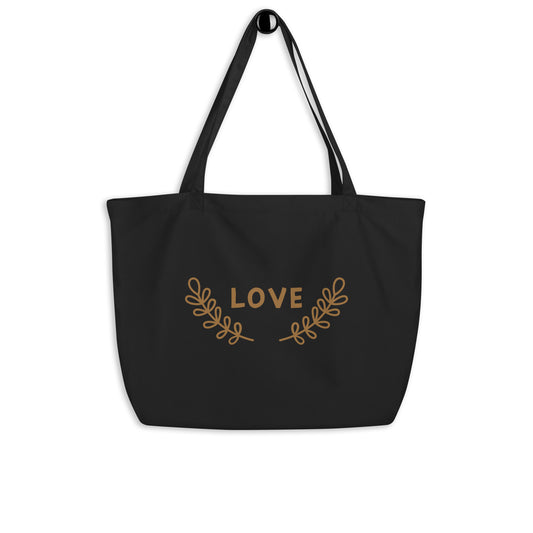 Large organic cotton tote bag - LOVE emblem